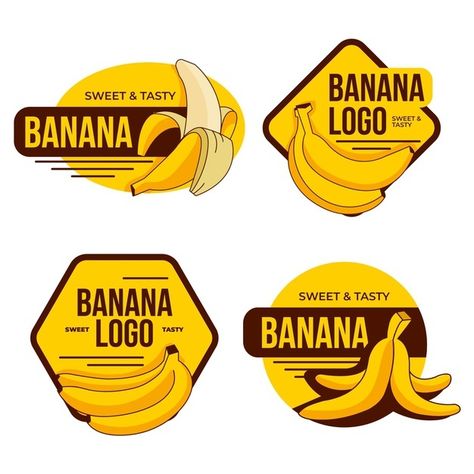 Banana logo collection | Free Vector #Freepik #freevector #logo #food #template #fruit Banana Chips Logo, Banana Crispy, Logo Banana, Tasty Logo, Banana Logo, Banana Design, Banana Roll, Sweet Logo, Packaging Snack