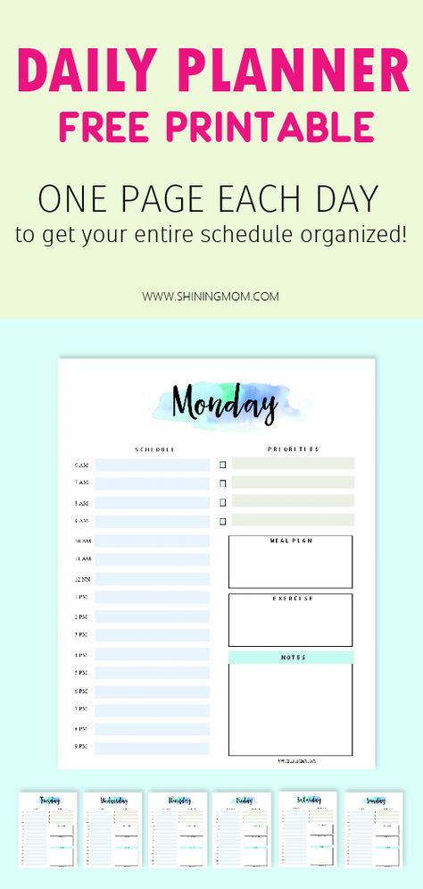 If you're looking for a way to organize your daily schedule, this daily planner free printable can help! Print these Sunday to Saturday planning sheets to get organized! #dailyplanner #freeprintable #printables Daily Planner Sheets Free Printable, Daily Work Schedule Template, Daily Checklist Printable Free, Free Printable Schedule Templates, Daily Work Planner Free Printable, Free Daily Schedule Printable, Day Planner Printables Free, Free Printable Daily Schedule Templates, Printable Daily Planner Pages