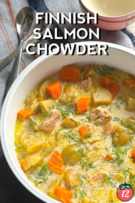 Finnish Salmon Chowder | 12 Tomatoes Salmon Chowder Soup, Fish Head Soup Recipes, Finnish Salmon Soup, Salmon Stew Recipe, Fish Head Soup, Fish Soup Recipe, Salmon Chowder Recipe, Salmon Soup, Salmon Chowder