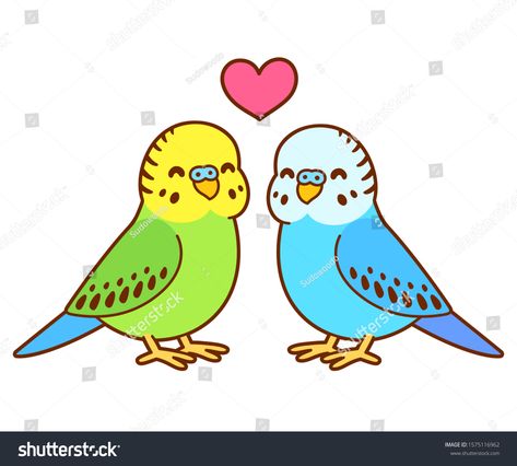 Cute cartoon budgie couple drawing. Little parakeet birds in love with heart above. Isolated clip art illustration. #Ad , #AFFILIATE, #couple#drawing#parakeet#Cute Parakeet Drawing, Cute Parakeet, Love Birds Drawing, Parakeet Art, Birds In Love, Vogel Silhouette, Blue Budgie, Parakeet Bird, Preppy Stickers