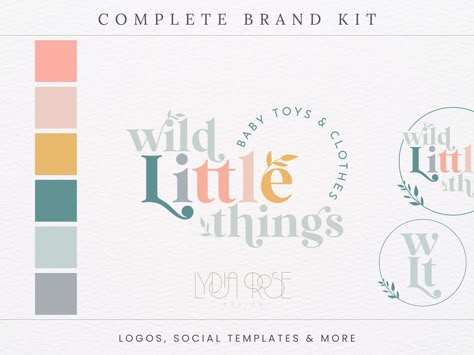 This bright logo kit for children's branding is perfect for any business looking to launch your brand and take it to the next level.  If you're done with spending hours or hundreds creating a brand that is going to help you show up and grow as a business, then this pack is perfect for you.  The Wild Little Things Branding is the perfect colourful boho logo that can take you from blah to wow in a few days! Perfect for small businesses, children's boutiques, retro businesses, entrepreneurs, blogge Colourful Logo Design, Baby Boutique Logo, Colourful Logo, Logo Baby, Brand Palette, Retro Logo Design, Shop Branding, Colorful Logo Design, Social Templates