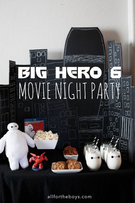 Big Hero 6 Movie Night Party #BigHero6Release #ad: Big Hero 6 Party, Baymax Party, Hens Night Ideas, Disney Movie Night Menu, Hero 6 Movie, Movie Night Theme, Hen Night Ideas, Disney Dinner, Disney Movie Night