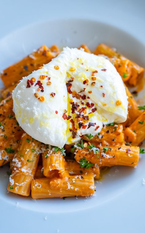 Creamy Vodka Tortiglioni & Burrata — Bread Bake Beyond Rigatoni With Vodka Sauce, Burrata Recipe, Vodka Sauce Recipe, Vodka Pasta, Recipe Pasta, Vodka Sauce, Parmigiano Reggiano, More Recipes, Pasta Dish