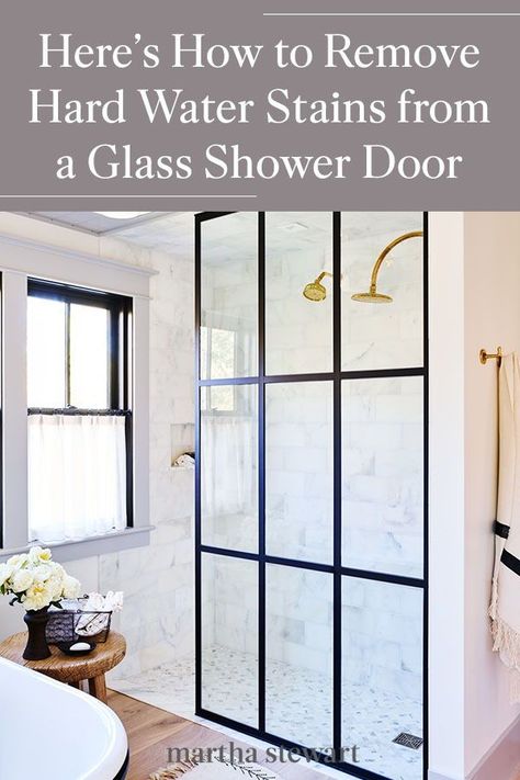 A cleaning expert shares how to clean a glass shower and shower door using a natural ingredient you probably already have in your pantry. You can remove hard water stains and mineral deposits minerals in water which can cause cloudy buildup on glass surfaces. #marthastewart #cleaninghacks #cleaningtips #howtoclean #tipsandadvice Cleaning Glass Shower Doors, Cleaning Shower Glass, Shower Door Seal, Clean Shower Doors, Remove Water Stains, Hard Water Spots, Glass Shower Door, Window In Shower, Hard Water Stain Remover