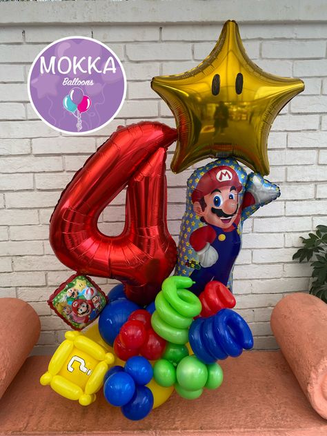 Super Mario Balloon Bouquet, Mario Balloon Bouquet, Super Mario Balloons, Mario Balloons, Super Mario Brothers Birthday Party, Super Mario Brothers Birthday, Mario Brothers Birthday Party, Mario Birthday Cake, Super Mario Bros Birthday Party