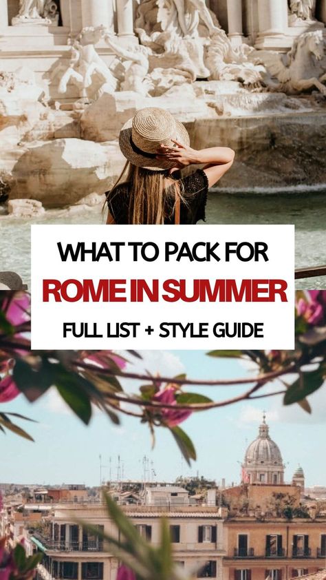 Full packing list for Rome in summer and style guide to be comfortable sightseeing, know what to wear to visit Rome churches and look good! Tips form a local who loves fashion and insider notes on what to wear and what not to wear in Rome #rome #italy #packing #style #packinglist Summer Outfits For Rome, Italy Travel Outfits Summer, Outfit For Rome Summer, Florence Italy Fashion Summer, Rome Holiday Outfit, Clothes To Wear In Italy Summer, What To Wear To The Vatican, What To Wear In Florence Italy Summer, Italy In August Outfits