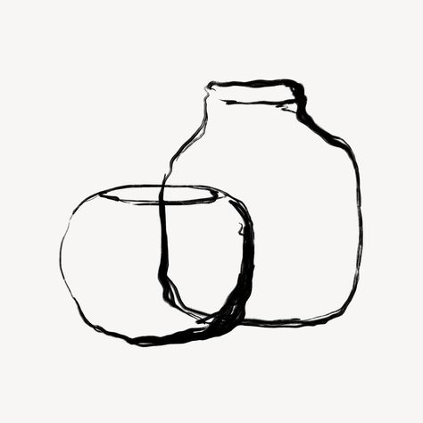 Vase Illustration Drawing, Pottery Illustration Drawings, Ceramic Sketch, Pottery Tattoo, Vase Sketch, Pottery Drawing, Line Abstract Art, Abstract Art Black And White, Vase Illustration