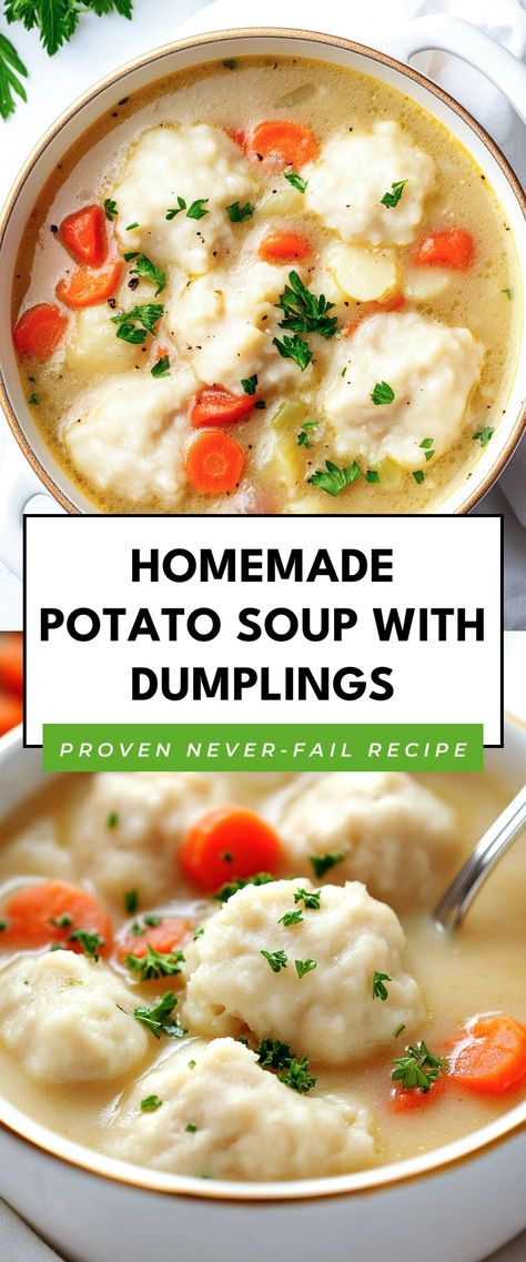 Image for Homemade Potato Soup with Dumplings Ham Dumpling Soup, Potato Soup Dumplings, Potato Soup And Dumplings, Potato Soup With Dumplings, Potatoe Dumplings, Soup And Dumplings, Soup With Dumplings, Homemade Potato Soup, Potato Bacon