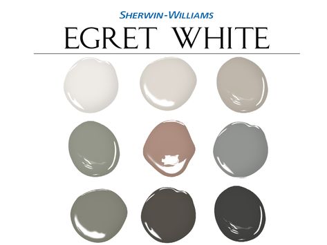 Egret White Sherwin Williams Coordinating Colors, Egret White Sherwin Williams Walls, Sw Egret White, Egret White Sherwin Williams, Sherwin Williams Egret White, Neutral Paint Colors Whole House, Sherwin Williams Modern Farmhouse, Whole House Paint Colors, White Sherwin Williams