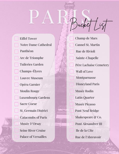 Embark on a thrilling journey to the magnificent city of Paris, where adventure awaits at every corner! Are you ready to discover the hidden gems and iconic landmarks that make this city truly magical? I have curated a list of 32 essential sites that you simply cannot miss during your visit. Get ready to immerse yourself in the vibrant culture, rich history, and breathtaking beauty of Paris! Paris In February, Paris Trip Outfits, Père Lachaise Cemetery, Paris Trip Planning, Paris In December, Bucket List Printable, Paris Bucket List, Paris In Autumn, City Of Paris