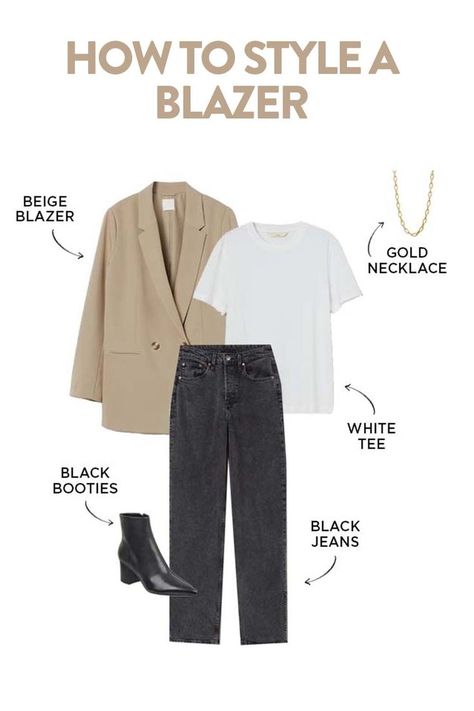 How to Style Blazer Outfits Beige Blazer Outfits Women, Cream Blazer Outfit, Beige Blazer Outfit, Blazer Outfits Women, Style A Blazer, Trip Fits, Best Business Casual Outfits, Outfits With Jeans, Portugal Trip