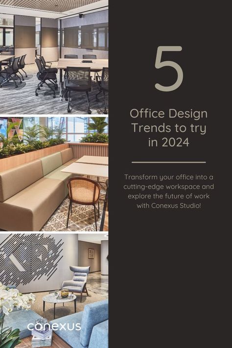 Keep up with the latest trends in office design with Conexus Studio, from sustainable biophilic offices to modern digital-first workplaces and many more. #officedesigntrends2024 #workplaceinnovation #officedesignideas Biophilic Office Design, Biophilic Office, Office Design Trends, Trend 2024, Workplace Design, Workspace Design, Office Interior, Trends 2024, Office Interior Design