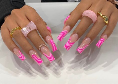 Watercolor Acrylic Nails, Pink Trendy Nails Square, Fiusha Nails, Pink Tip Nails, Drip Nails, Long Nail Designs, Videos Cooking, Leopard Nails, Long Acrylic Nails Coffin