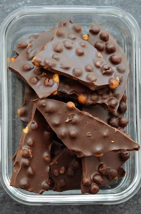 Vegan Dark Chocolate Cinnamon Roasted Chickpea Bark Choclate Bark, Roasted Chickpea, Vegan Candy, Meal Prep On Fleek, Vegan Candies, Vegan Dark Chocolate, Bark Recipe, Roasted Chickpeas, Chocolate Cinnamon