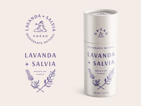 CA·CAU Desodrante Natural by Zeki Michael Lavender Soap Packaging, Organic Cosmetics Packaging, Lavender Packaging, Nature Logos, App Branding, Soap Packaging Design, Lavender Design, Organic Packaging, Wedding App