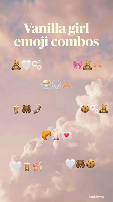 Aesthetic Emoji Combos, Aesthetic Emoji, Vanilla Aesthetic, Cute Emoji Combinations, Emoji Combos, Emoji Set, Girl Emoji, Clever Captions For Instagram, Good Insta Captions