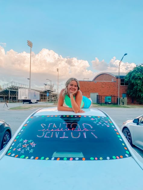 Senior Chalk Marker Car, Senior Vehicle Decoration, Senior Car Decorating Ideas 2025 Window, Senior Year Car Paint 2024, Senior Car Paint Ideas 2020, Senior Window Paint Car 2024, Senior Hats, Senior Grad Car Decor, Senior Car Decorating Ideas 2020