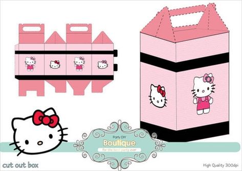 Cupcake Boxes Template, Cupcake Paper, Box Template Printable, Hello Kitty Printables, Hello Kitty Cupcakes, Box Templates, Hello Kitty Crafts, Paper Toys Template, Paper Doll Template