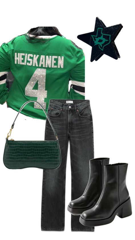 Idkathletics.etsy.com Dallas Stars Outfit, Utah Fits, Hockey Outfit, Stars Outfit, Hockey Game Outfit, Hockey Outfits, Dallas Stars Hockey, Stars Hockey, Game Outfit