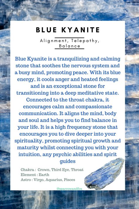 Blue Kyanite Crystal Meaning, Blue Kyanite Meaning, Kyanite Properties, Compassionate Communication, Blue Kyanite Crystal, Busy Mind, Crystal Healing Chart, Kyanite Crystal, Wiccan Spell Book