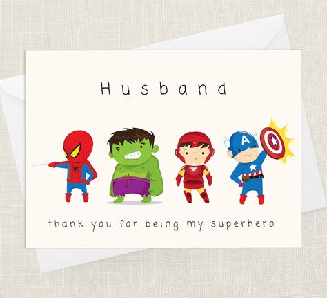 Husband Thank You for Being My Superhero Greetings Card With - Etsy Singapore Birthday Card Boyfriend, Congratulations Photos, My Superhero, Say Congratulations, Stitch And Angel, Superhero Birthday, Love Stickers, Greetings Card, Birthday Quotes