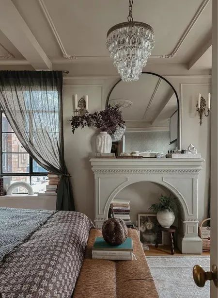 Faux Fireplace Bedroom, Bedroom Fall Decor, Fireplace Bedroom, Fall Bedroom Decor, Fall Bedroom, Door Design Interior, Faux Fireplace, Garnet Hill, New Home Designs