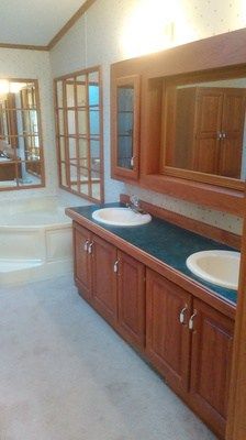 Remodeling The Master Bathroom Without Breaking The Bank | Mobile Home Living Double Wide Bathroom Remodel, Mobile Home Bathroom Remodel Master Bath, Doublewide Mobile Home Renovations, Mobile Home Shower Remodel, Mobile Home Bathtubs, Clayton Mobile Homes, Moble Homes, Mobile Home Bathrooms, Remodel Mobile Home