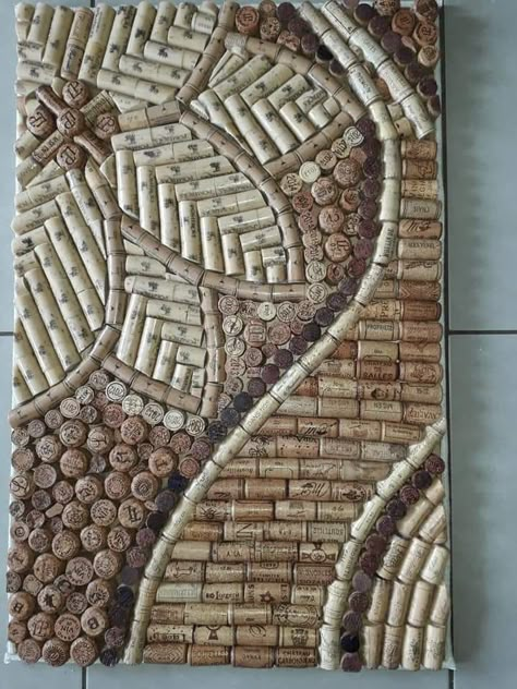 Wine Cork Mosaic, Cork Art Ideas, Wine Cork Board Ideas, Cork Bird Houses Diy, Wine Cork Projects Wall Art, Cork Art Projects, Cork Wall Art, Wine Cork Wall Decor, Cork Mosaic