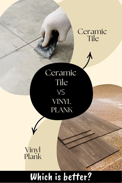 Ceramic Tile vs Vinyl Plank: Which Is Better? Your flooring choice can have a huge impact on your decorating options. Because changing out your flooring is extremely disruptive, you want to make a choice that you can enjoy and rely on for the long term. Tile Vs Laminate Flooring, Ceramic Planks Tile Flooring, Whole House Tile Flooring, Lvp Tile, Vinyl Tile Flooring Kitchen, Wood Like Tile, Plank Tile Flooring, Timber Tiles, Best Vinyl Flooring