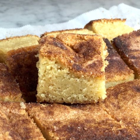 My word. These were yummy. Easy too. We had them as part of our Memorial Day cookout along with a skillet chocolate chip cookie- and ice cream, of course! All-American, right? ;) This recipe was ad… Cinnamon Squares, Cinnamon Bars, Cinnamon Sugar Cookies, Sugar Cookie Cakes, Skillet Chocolate Chip Cookie, Square Recipes, Smitten Kitchen, Milk Bar, Soft Cookie