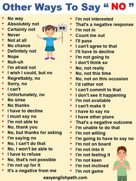 50 Other Ways to Say “NO” In English. Learn different Ways to Say "NO" in English Different Ways To Say No, Ways To Say No, Ways To Say Said, Other Ways To Say, Interesting English Words, English Language Teaching, How To Say, Book Writing Tips, Book Writing