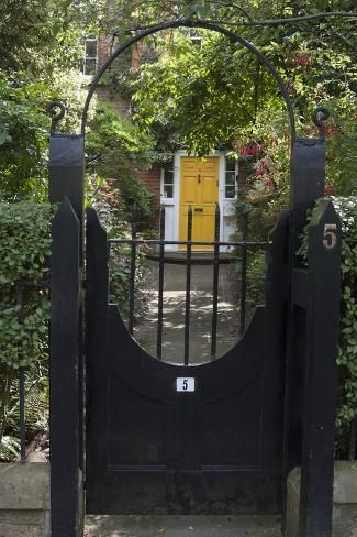 size: 24x16in Photo: Front Gates Leading to the Garden, and Front Door, of a Residential House by Natalie Tepper : Front Yard Flower Bed, Contemporary Gates, Wooden Garden Gate, Garden Gates And Fencing, Metal Garden Gates, Yard Gate, Gate Lights, Gate Decoration, Modern Gate