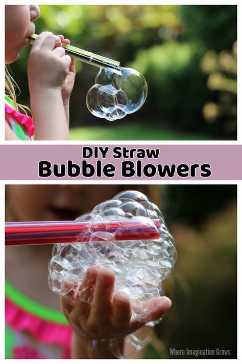 Simple DIY Straw Bubble Blowers activity for kids! Turn straws into bubble wands! A fun craft to do with toddlers and preschoolers! #bubbles #bubbleblowers Table Activities, Diy Straw, Bubble Party, Fun Crafts To Do, Toddlers And Preschoolers, Bubble Wands, Outdoor Activities For Kids, Blowing Bubbles, Fun For Kids