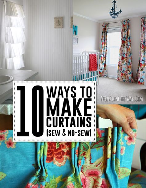 10 great DIY curtain tutorials! Sew or NO-sew! Hem Curtains, How To Hem Curtains, Curtains Without Sewing, Sewing Curtains, Sew Curtains, Curtain Tutorial, Diy Curtain, No Sew Curtains, Costura Diy