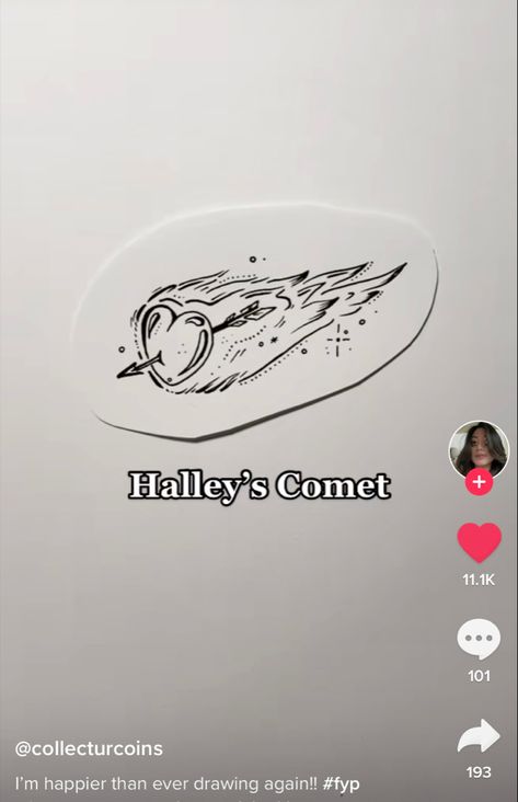 creds to tiktoker^ Halleys Comet Tattoo Ideas, Other Half Tattoo Friends, Comet Tattoo Simple, Halleys Comet Tattoo Billie Eilish, Halley’s Comet Tattoos, Haileys Comet Tattoos, Comet Tattoo Design, Billie Eillish Tatoos, Comet Tattoo Ideas