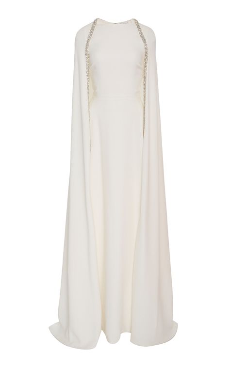 Crystal Cape Silk Gown by REEM ACRA for Preorder on Moda Operandi Elegant Long Sleeve Wedding Dresses, Reem Acra, Mother Wedding Dress, Modest Dresses Casual, Alex Perry, Elegant Dresses Classy, Special Clothes, Silk Gown, Glam Dresses