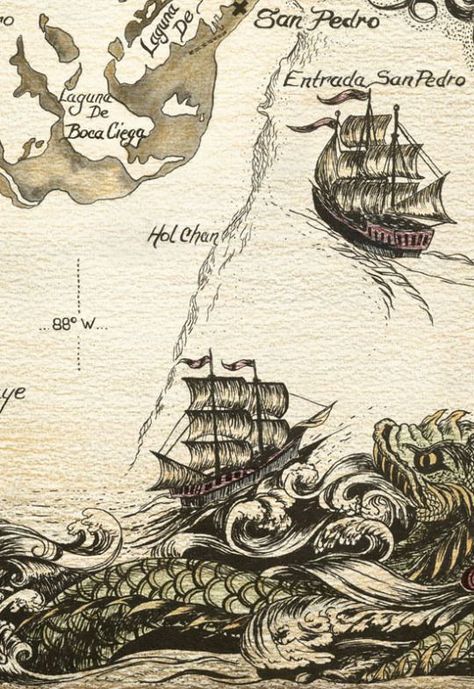 ❥ڿڰۣ— Old Pirate, Pirate Map, Navi A Vela, Art Carte, Pirate Life, Treasure Maps, Old Maps, Fantasy Map, Sea Monsters