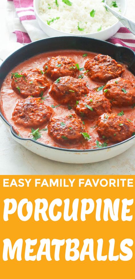 Porcupine Meatballs - Immaculate Bites #easy #easyrecipes #recipes #dinnerrecipes #beefrecipes Porcupine Meatballs 12 Tomatoes, Porkiepine Balls, Porkipine Meatballs Oven, Porcupine Balls Recipe, Oven Porcupine Meatballs, Porkiepine Meatballs, Porquipine Meatball With Rice, Porkie Pine Meatballs Ground Beef, Porcupine Meatballs Tomato Soup