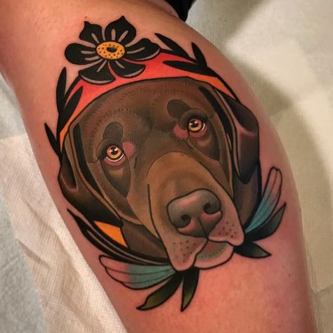 111 Likes, 3 Comments - TattooSnob (@tattoosnob) on Instagram: “Man's Best Friend by @davewahtattoos at @stayhumbletattooco in Baltimore, Maryland. #chocolatelab…” Lab Tattoo, Dog Portrait Tattoo, Black Labs Dogs, Ocean Tattoos, Lab Dogs, Labrador Retrievers, Dog Tattoo, Baltimore Maryland, Tattoo Sleeve Designs