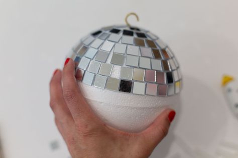 How to Make a Disco Ball Cheap Disco Balls, Make Your Own Disco Ball, Paper Mache Disco Ball, Making Disco Balls, Homemade Disco Ball, Diy Disco Ball Centerpiece, Diy Disco Ball Ornament, How To Make A Disco Ball Diy, How To Make Disco Ball