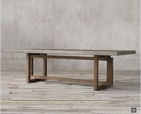 Table Cement, Console Furniture, Concrete Dining Table, Plans Architecture, Rustic Wood Frame, Dining Table With Bench, Rectangular Dining Table, Dining Room Design, Restoration Hardware