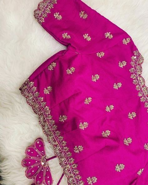 Maggam Work Butis, Butties Maggam Work, Pink Blouse Designs, Blue Blouse Designs, Blouse Works, Blouse Designs Catalogue, Maggam Work Designs, Kids Blouse Designs, Traditional Blouse Designs