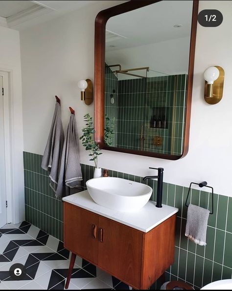 Bathroom Inspo Interior Design, Mid Century Modern Bathroom, Mid Century Bathroom, Retro Bathrooms, Downstairs Toilet, Downstairs Bathroom, Bathroom Inspiration Decor, Dream Bathrooms, Bathroom Renos