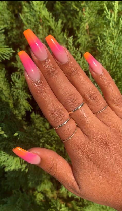 Pink Festival Nails, Babycolor Nails, Orange Pink Ombre Nails, Pink Orange Ombre Nails, Pink And Orange Ombre Nails, Orange And Pink Ombre Nails, Nails Ombre Orange, Orange And Pink Ombré Nails, Ombre Pink And Orange Nails