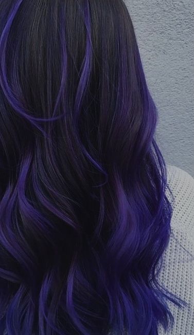 Dark Midnight Blue Hair, Dark Blue And Purple Hair, Midnight Purple Hair, Starfall Ball, Bright Purple Hair, Midnight Blue Hair, Blue Purple Hair, Purple Hair Highlights, Purple Tips