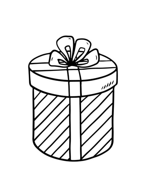 Festive round gift box with a bow isolated on white background. Vector hand-drawn illustration in doodle style. Perfect for cards, logo, invitations, decorations, birthday designs. Gift Box Doodle, Box Doodle, Preschool Counting Worksheets, Round Gift Box, Preschool Counting, Round Gift Boxes, Birthday Designs, Counting Worksheets, Doodle Style