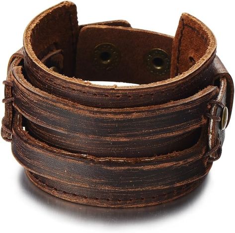 Amazon.com: COOLSTEELANDBEYOND Metallic Brown Genuine Leather Wristband Mens Wide Leather Bracelet with Snap Button: Clothing, Shoes & Jewelry Mens Cuff Bracelets, Mens Cuff, Cuff Bracelets Handmade, Handmade Leather Bracelets, Western Cowboy Hats, Leather Wristbands, Wristband Bracelet, Braided Leather Bracelet, Leather Hats