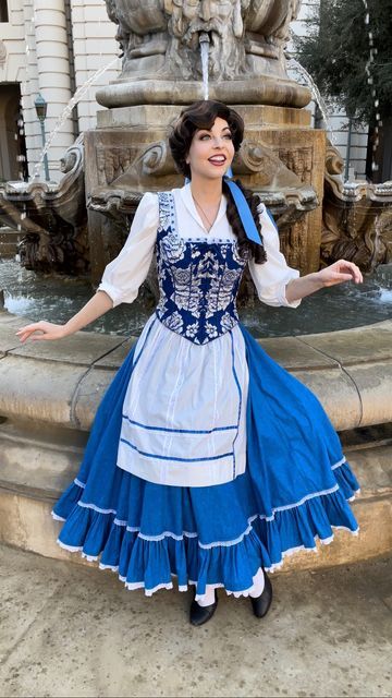 Joanna Bert on Instagram: "Team Blue Town Dress 💙 or Team Yellow Ballgown 💛? (Mine has always been the blue although I feel very lovely in this ballgown, too. It was most her personality to me!) Town dress: @once.upon.a.costume Ballgown: @pixiedustbootique Wigs: @jmillsmakeupandhair #belle #beautyandthebeast #disneyprincesscosplay #disneycharacter #disneycosplay #bellecosplay #bayareacosplay" Belle Blue Dress Costume, Yellow Ballgown, Belle Blue Dress, Musical Dress, Belle Aesthetic, Fashion Studies, Sewing Club, Beauty And The Beast Costume, Disney Princess Cosplay