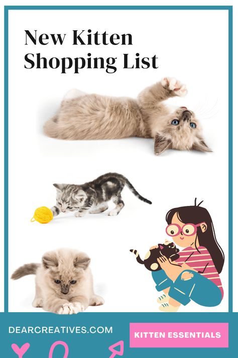 Are you getting a new kitten? Or adopting a new kitten? Grab this new kitten shopping list filled with kitten essentials for what to get for a new kitten. Plus, caring for a new kitten, kitten must-haves, new kitten tips. Bonus, it comes with a free printable shopping list to make sure your new kitty has everything it needs! #newkittenshoppinglist #kittenessentials #tipsforkittens #freeprintable #kittenmusthaves #catlovers Cat Shopping List, Kitten Essentials, Kitten Checklist, Kitten Tips, Shopping List Printable, Kitten Supplies, List To Make, Printable Shopping List, New Kitten