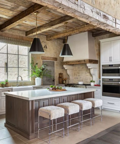 Beam Kitchen Ceiling, Shiplap Kitchen Ceiling, Beam Kitchen, Rustic Ceiling Beams, Painted Wood Ceiling, Painted Ceiling Beams, Stained Wood Beams, Stained Shiplap, Faux Ceiling Beams